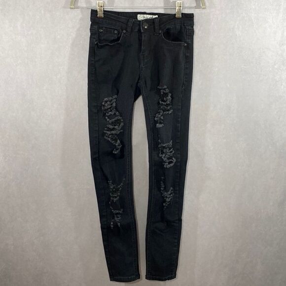 Black Distressed Denim Skinny Jeans - Picture 4 of 4